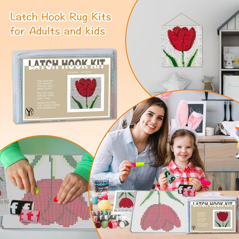 YP Rose Latch Hook Rug Kit for Beginners & Adults - 12x12 Inch DIY Needlework Crochet Rug with Soft Pre-Cut Yarn, Easy-to-Follow Pattern, Perfect for Home Decoration or Gift-Making - Image 5